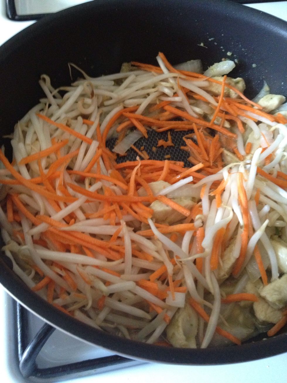 Add the carrot and bean spout.
