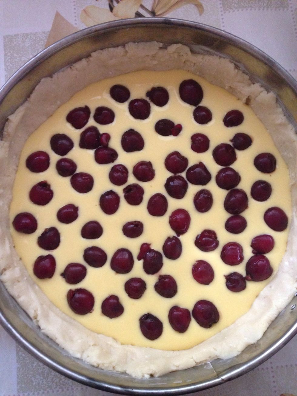 Add the cherries and bake at 180c preheated oven for about 40 minutes