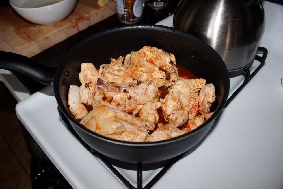 Add the chicken and broth.