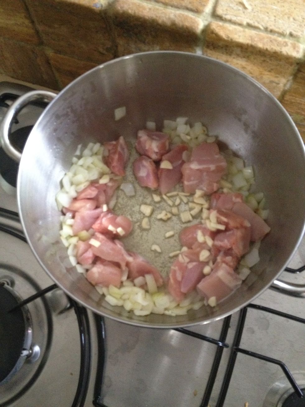 Add the chicken & garlic