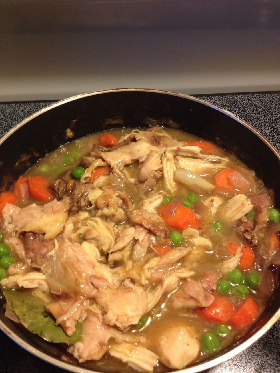 Add the chicken -- I used leftover rotisserie chicken so it was precooked. If you use raw chicken, cook it beforehand