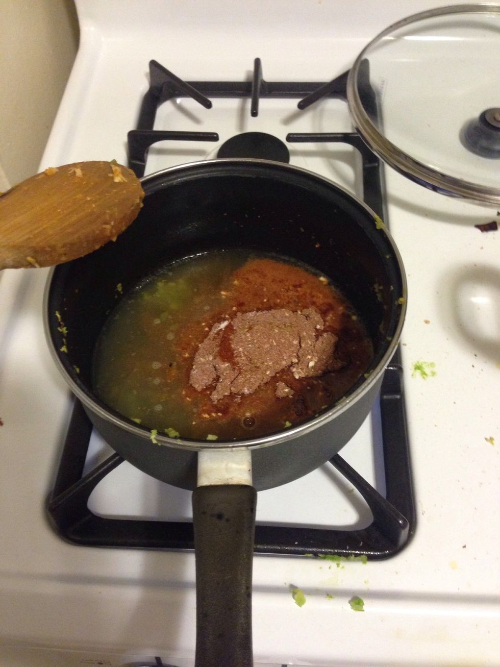 Add the chili powder mixture it the pan.