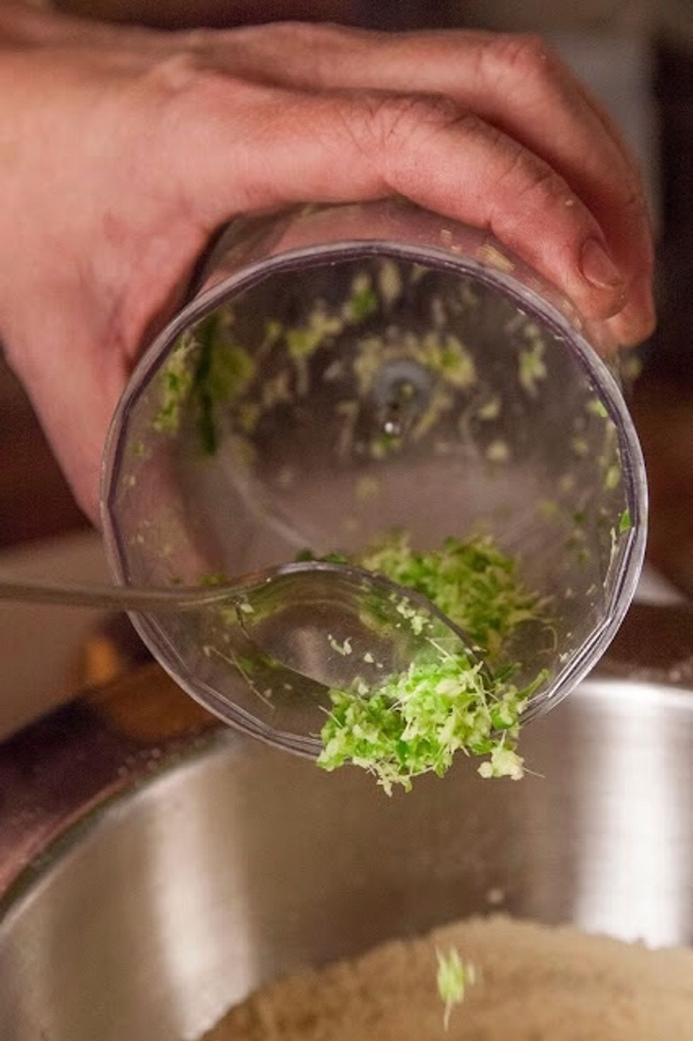 Add the chilies and ginger to the garbanzo flour.
