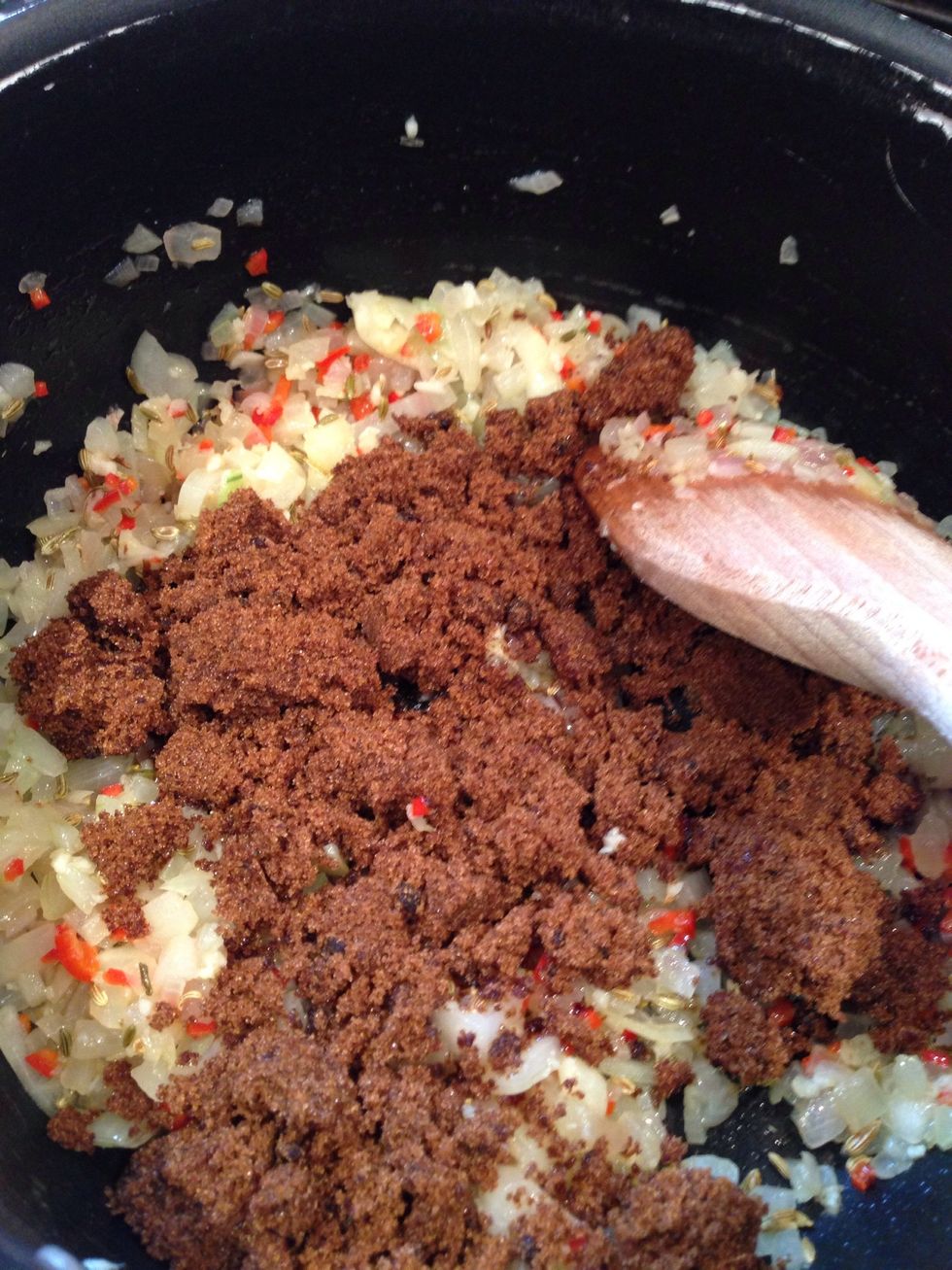 Add the chilli, fennel seeds and sugar. Mix until the sugar dissolves