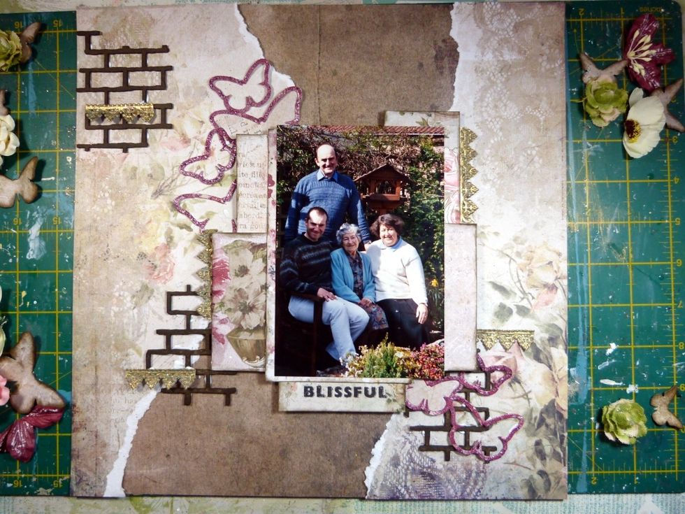 Add the chippie and butterfly pieces to the layout. I also added some gold foil trim altered with the VerDay 'Brass' paint and Patina solution from the Technique Add on kit.