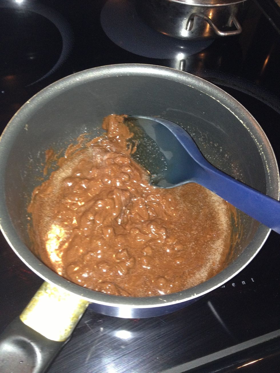 Add the chocolate chips. Stir well. Remember the sauce pan should be off from the stove by now.