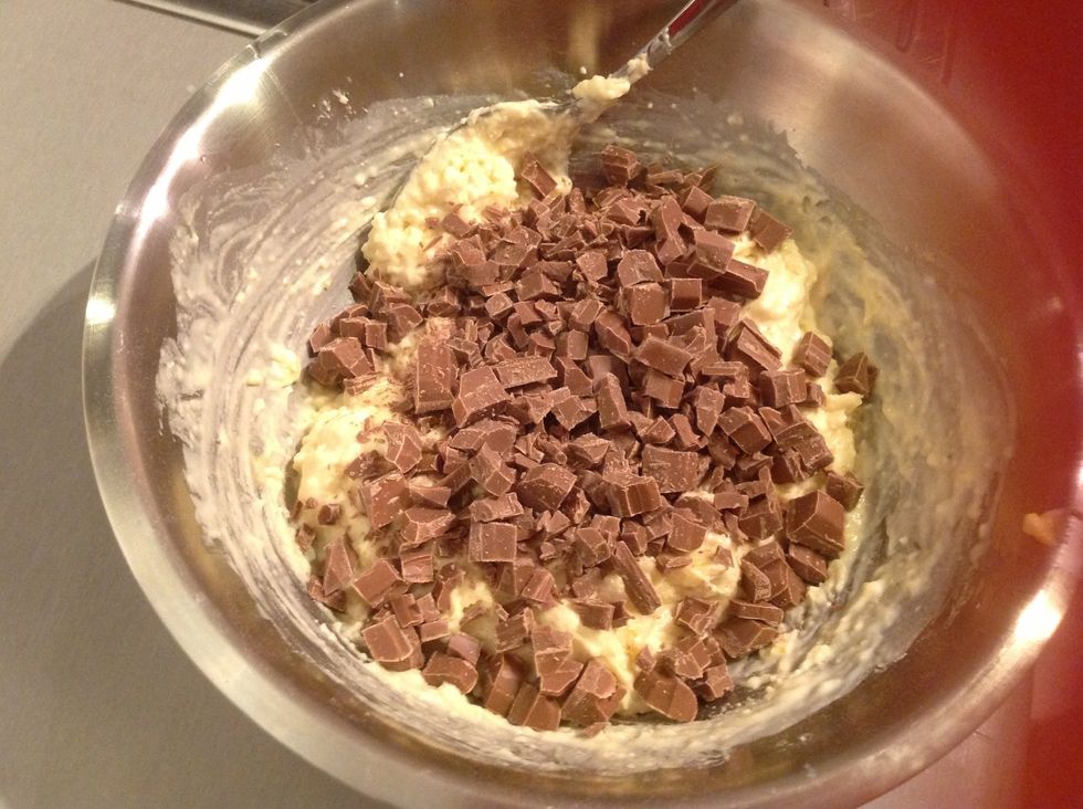 Add the chocolate chunky pieces.