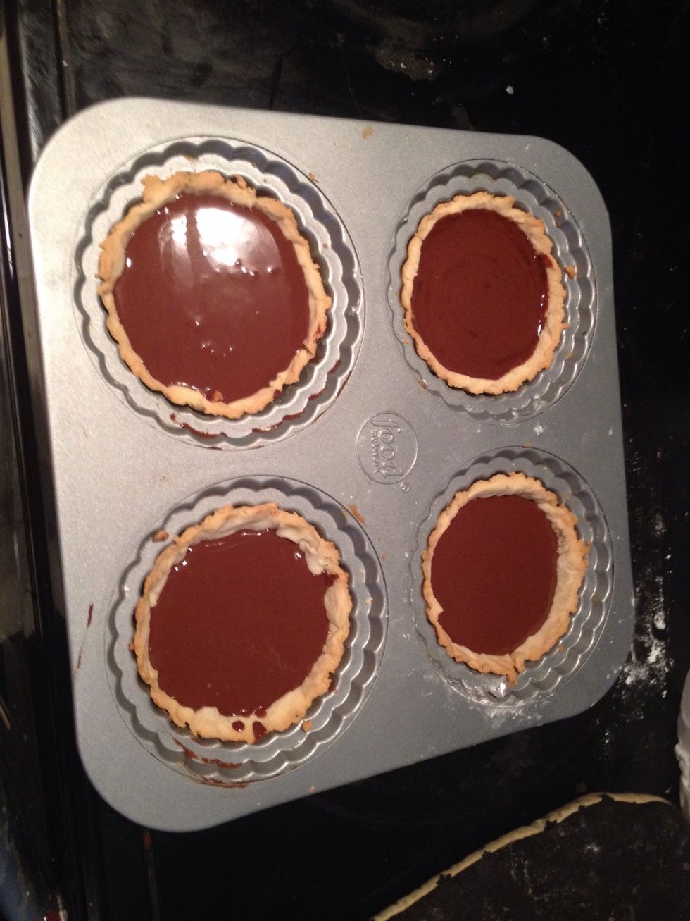 Add the chocolate filling not too filled as it starts to rise and u don't want it to rise over the top