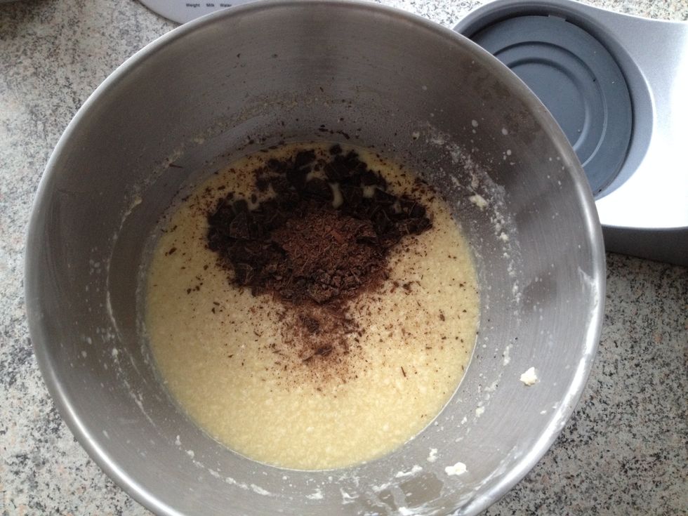 Add the chocolate to the batter
