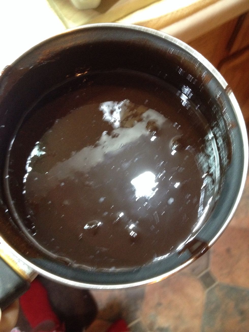 Add the chocolate to the melted butter and stir until all is mixed together