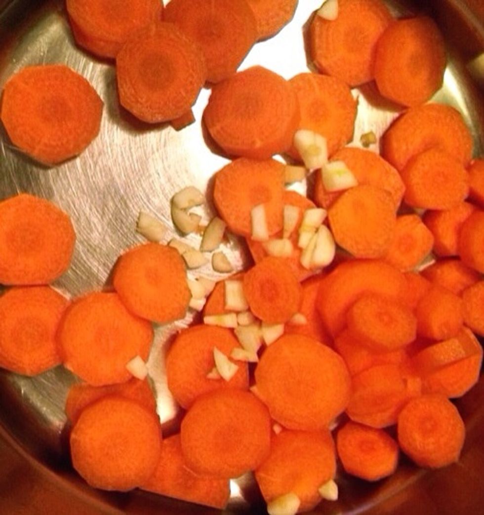 Add the chopped garlic...