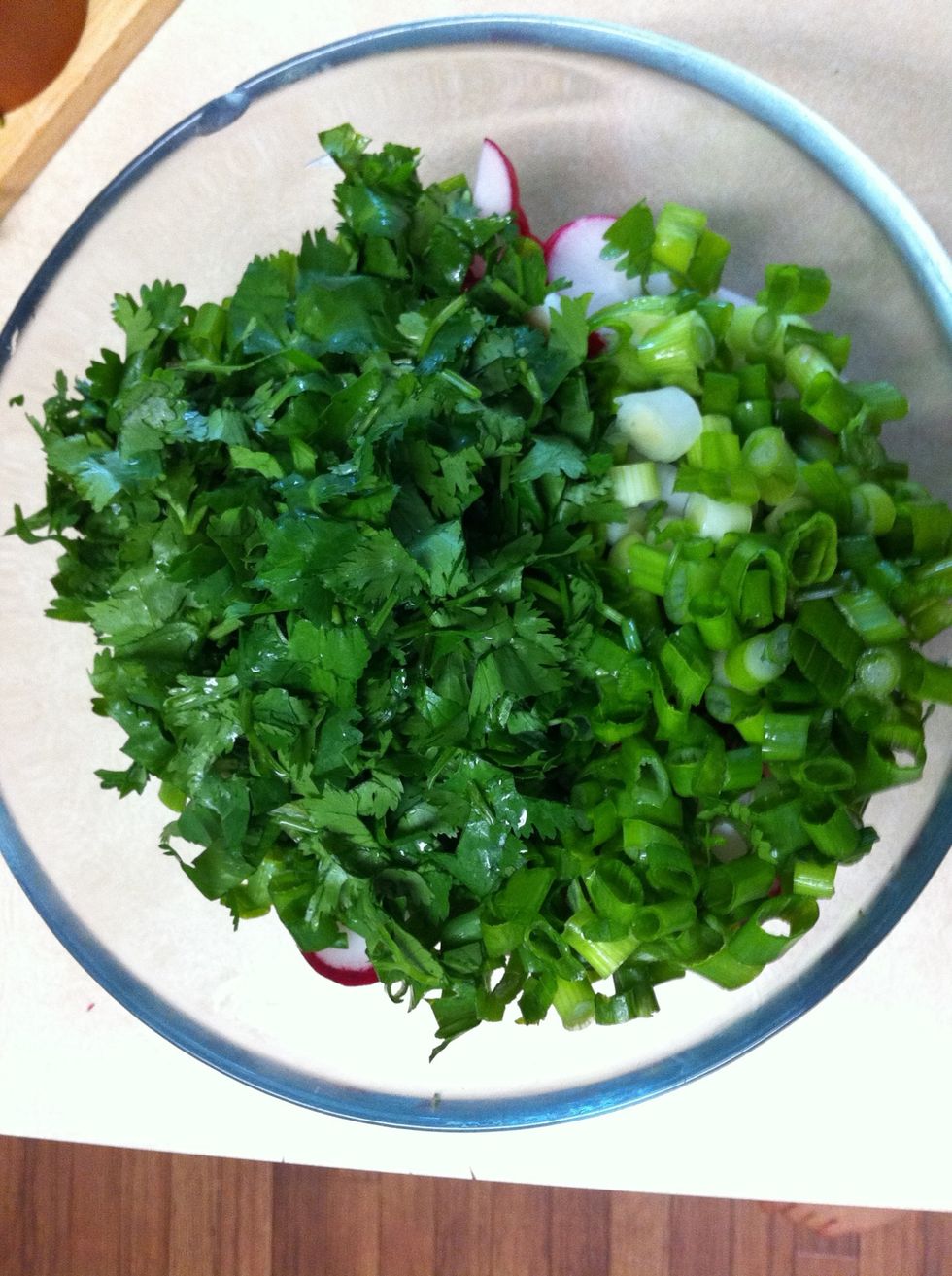 add the chopped herbs cilantro