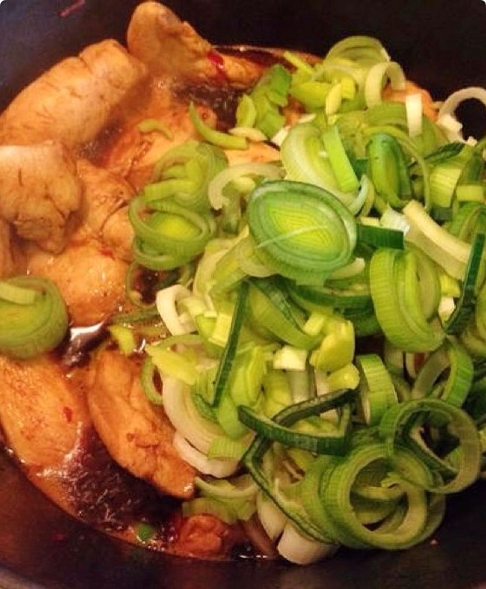 Add the chopped leek..