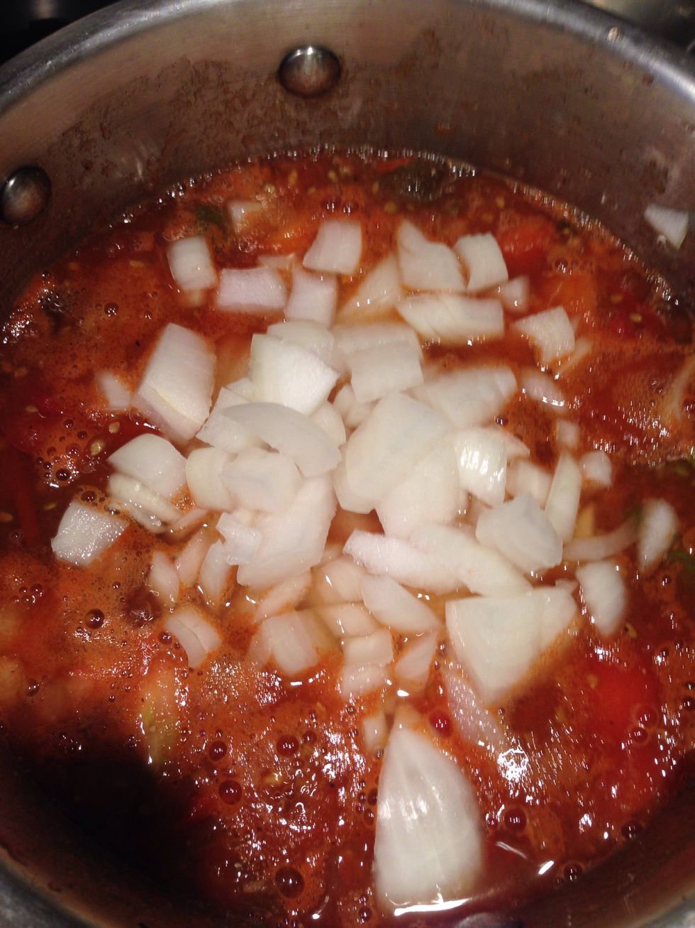 Add the chopped onion...