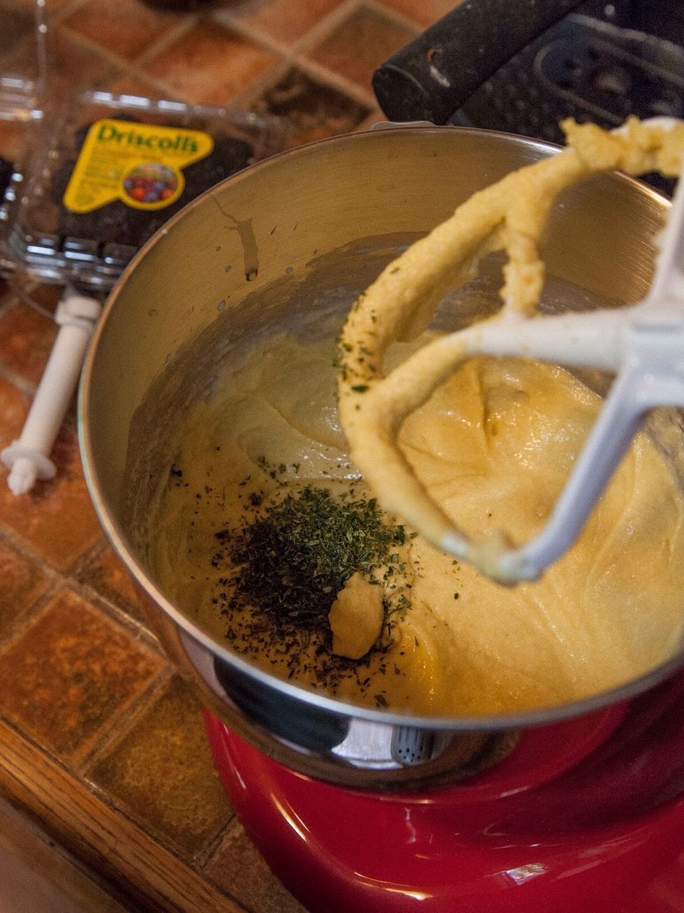Add the chopped rosemary to the batter. Mix it in well.