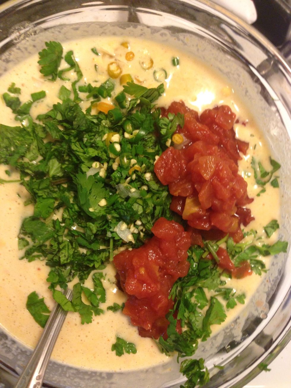 Add the chopped tomatoes. I prefer to use fresh tomatoes, but this time had to use canned ones as I was out of fresh.