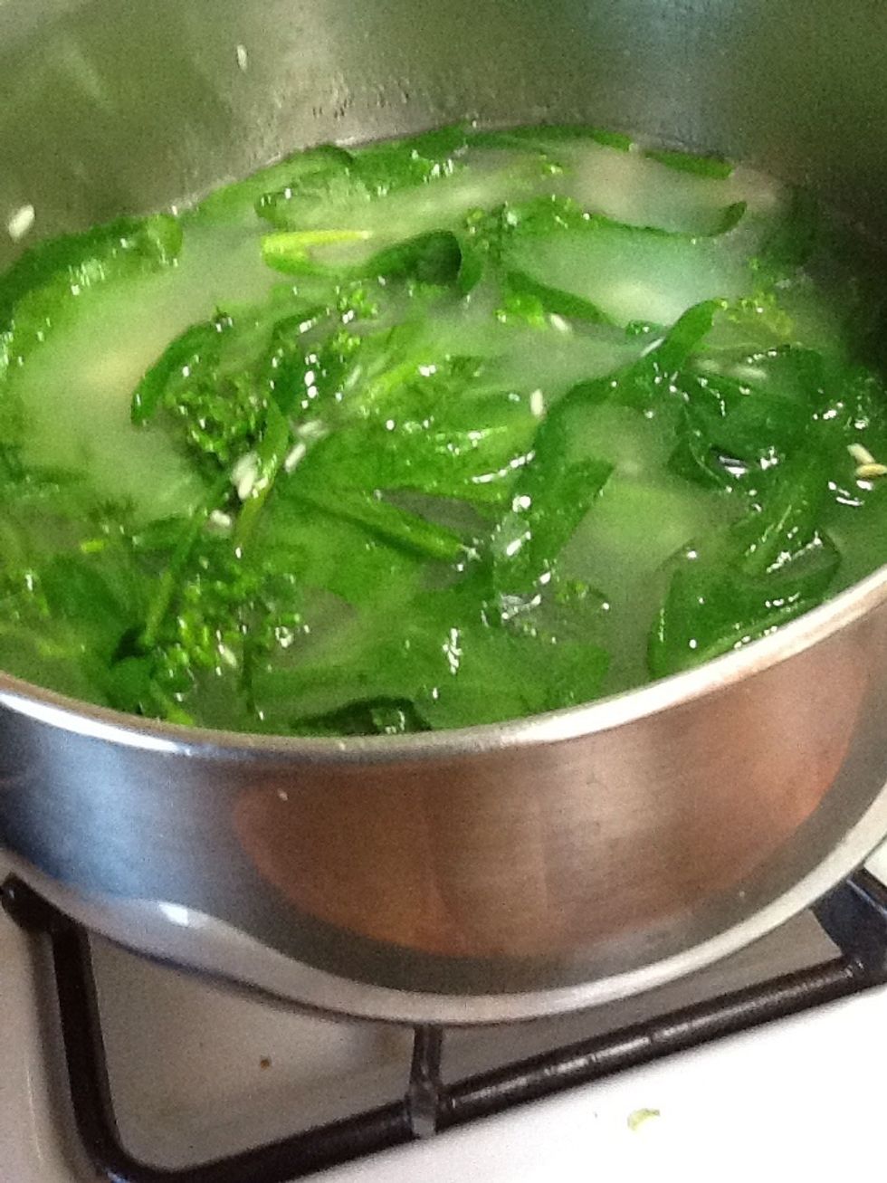 Add the clean Italian rapine to the rice and water add salt