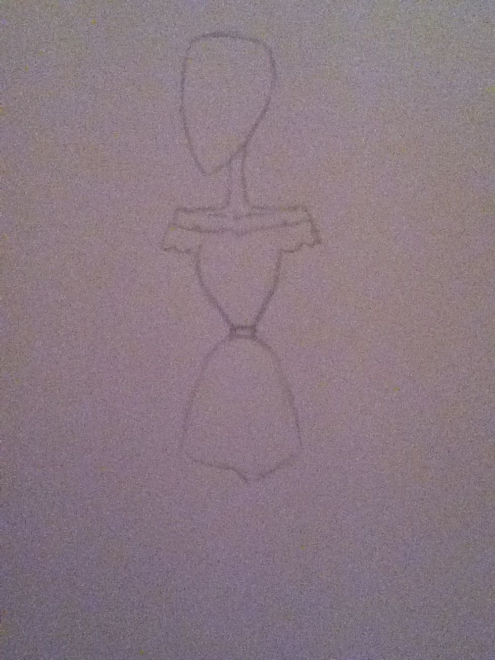 Add the collar bones for a more skeletal effect. Continue with the hips and the clothes. My character is going to be wearing a dress but you can draw whatever clothes you like.