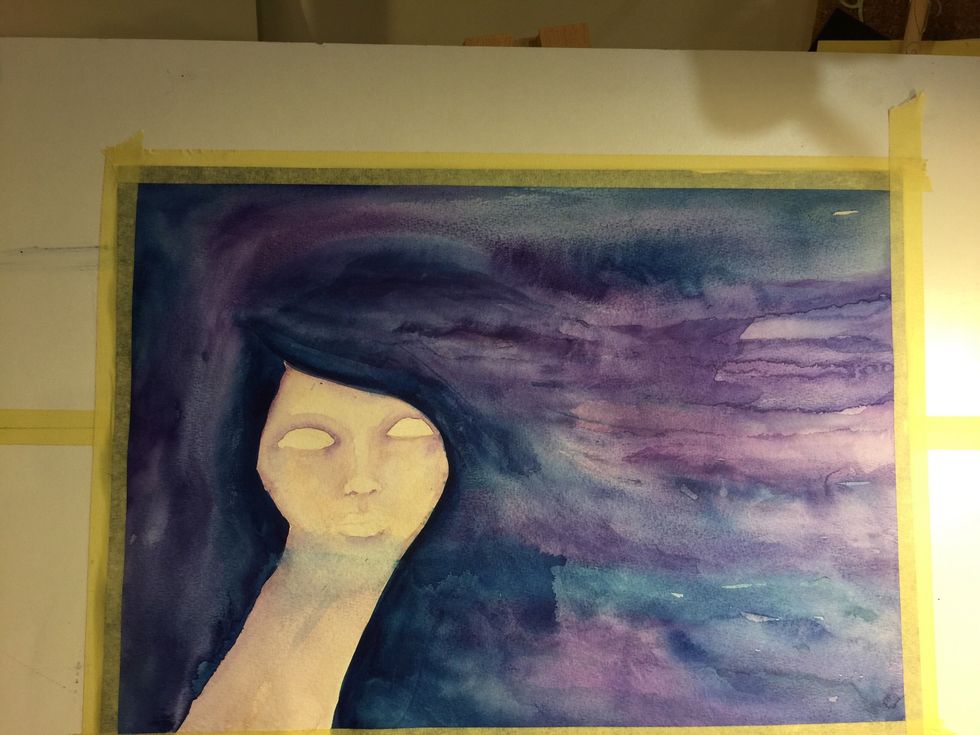 Add the colors in washes until you are happy with the background....in this case 'hair'!