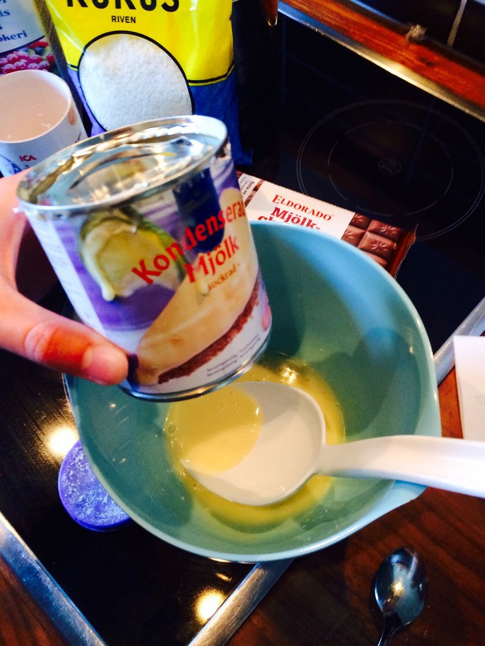 Add the condensed milk into a big bowl \ud83d\ude03