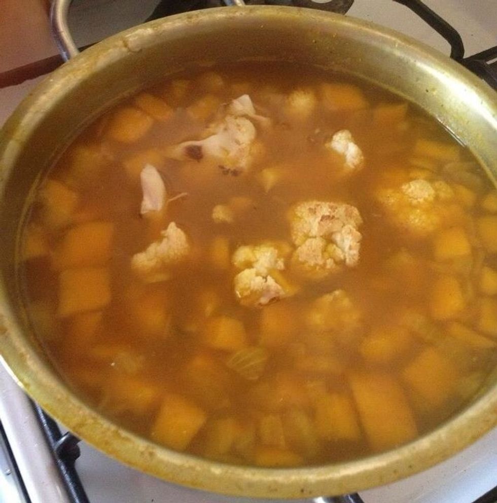 Add the cooked cauliflower