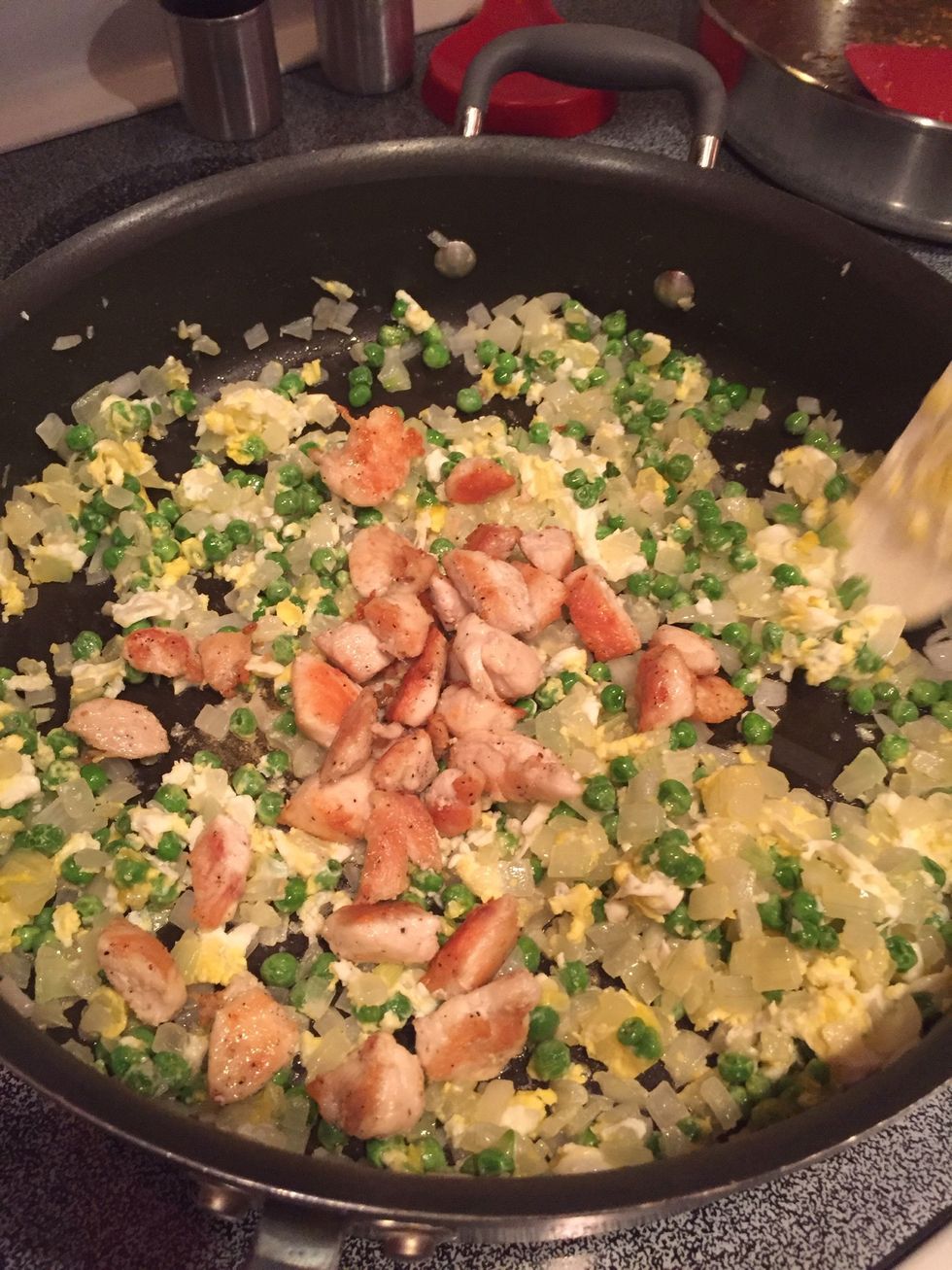 Add the cooked chicken.