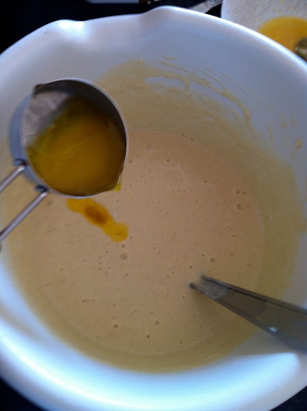 Add the cooled butter and mix until everything is well combined