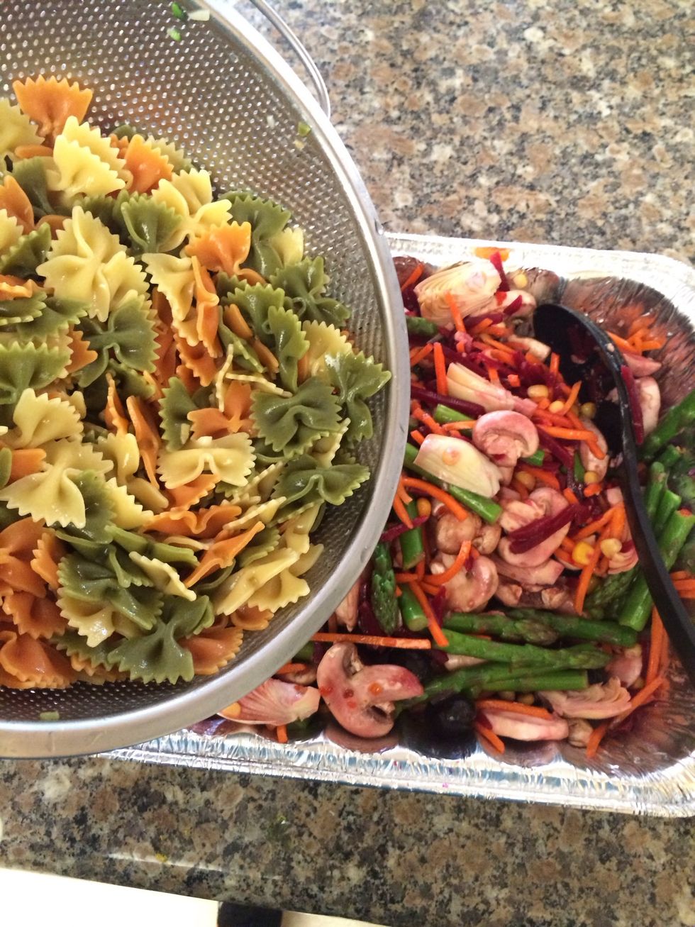 Add the cooled pasta