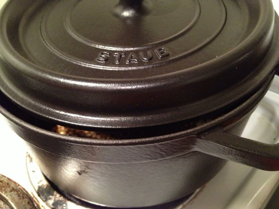 Add the corn to the pot in a nice even layer and leave the pot off the heat with the lid closed for 30 seconds and then move the pot back to the burner on medium low heat until the popping begins.