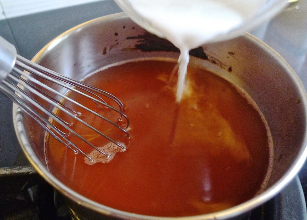 Add the cornstarch mixture into the saucepan and stir.