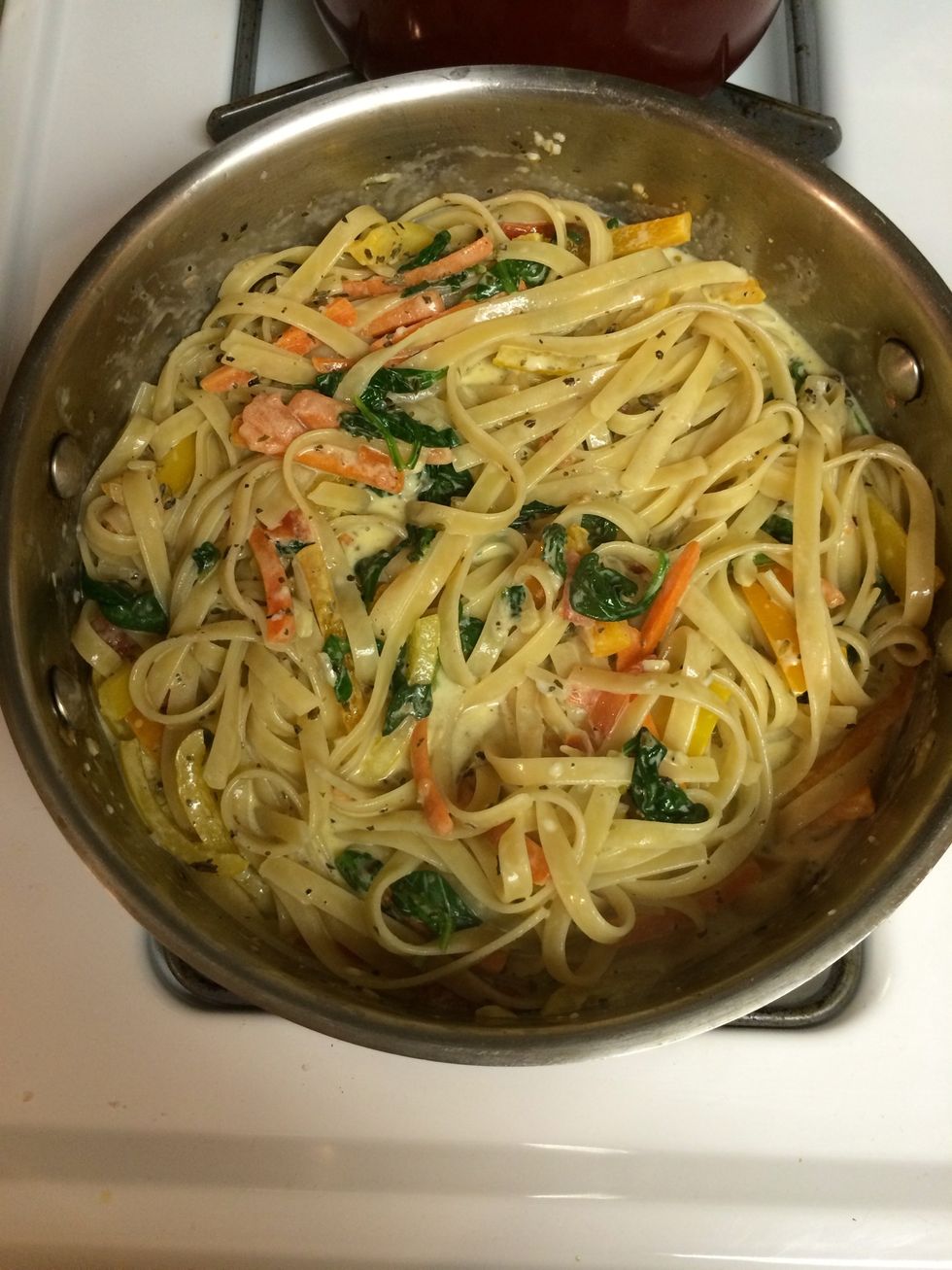 Add the cream and mix