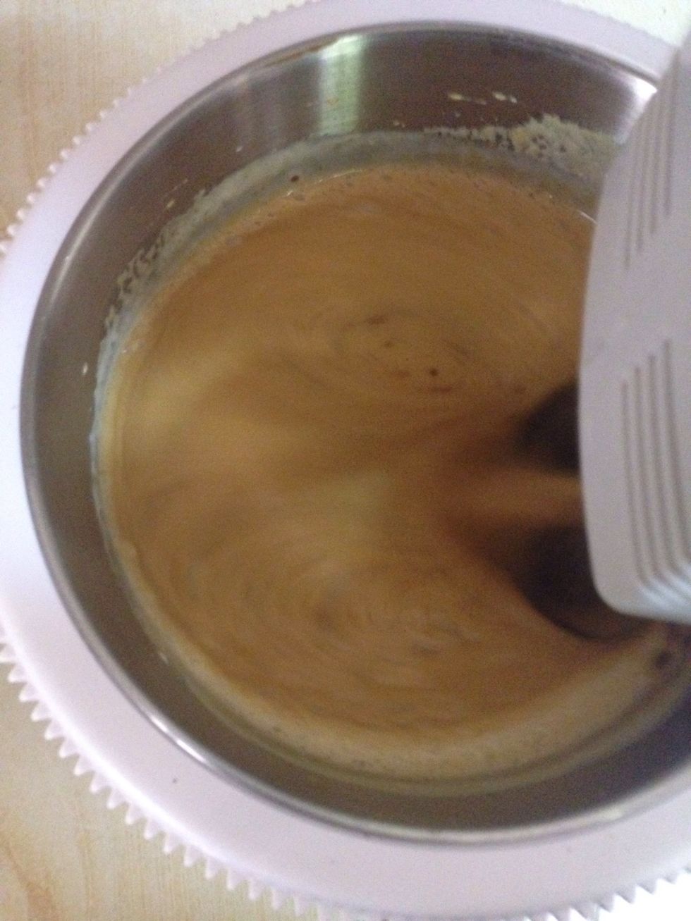 Add the cream and soda mixture to the batter and continue beating