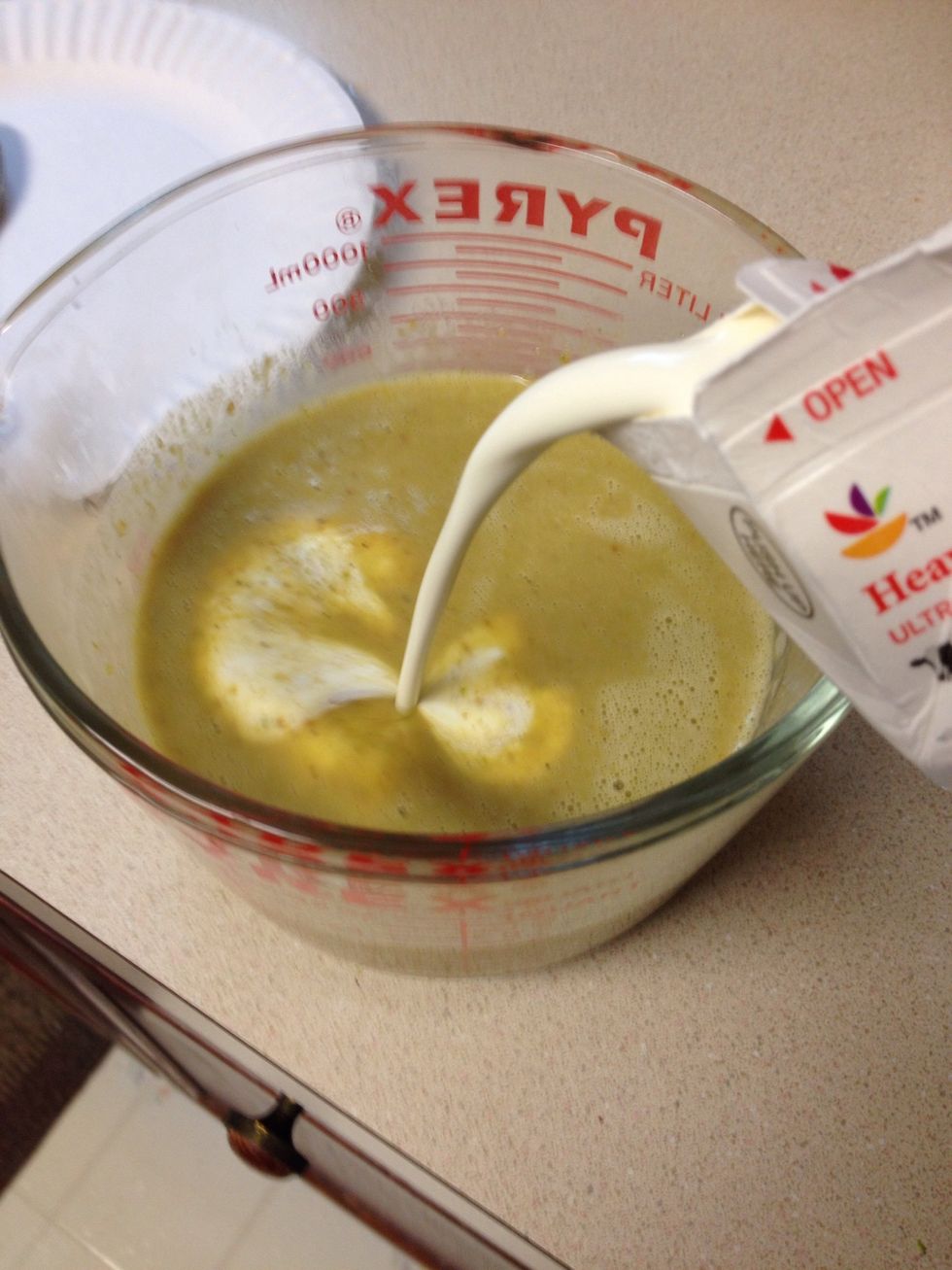 Add the cream to the chilled custard