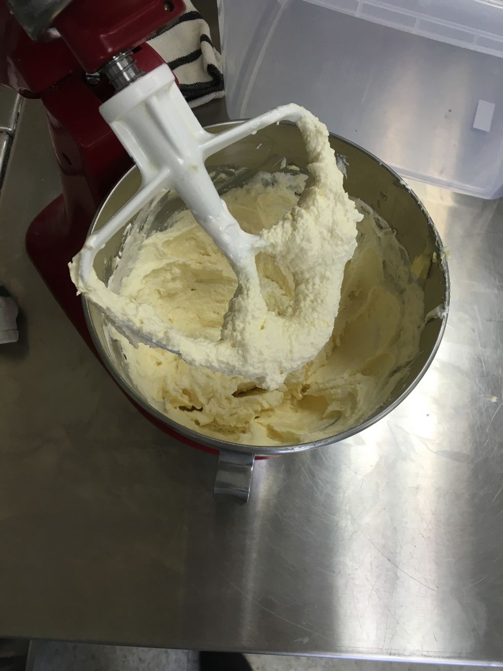 Add the creamed butter to the meringue mix.