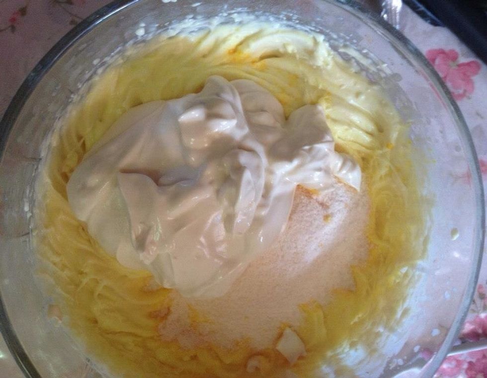 Add the creme caramel and thick cream