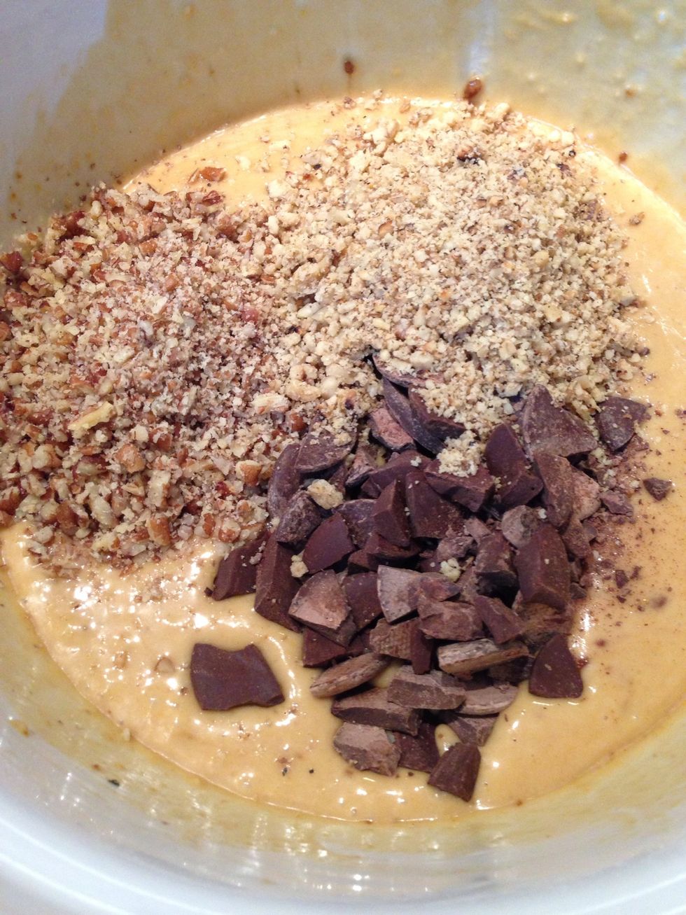 Add the crushed ingredients into the wet mixture.