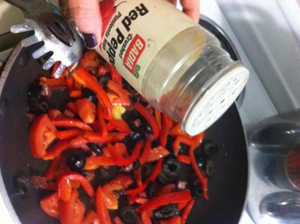 Add the crushed red pepper that you had left out for your husband's sake even though -you- love spicy!