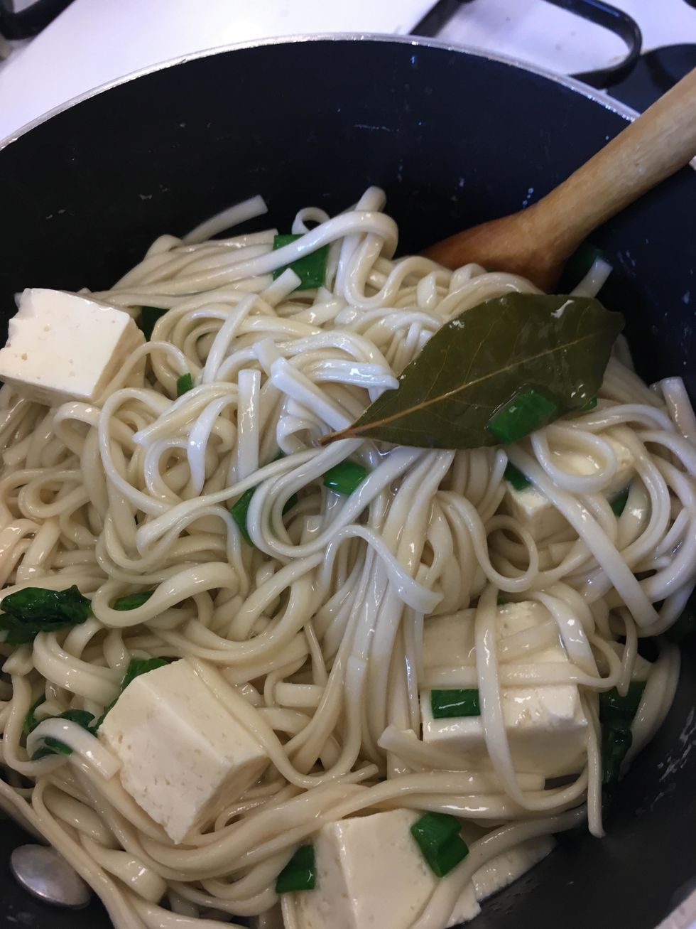 add the cubed tofu and stir