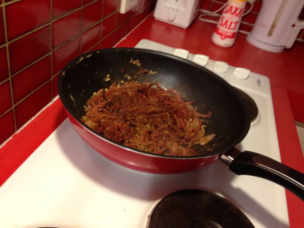 Add the cubes potatoes and saut\u00e9 slowly till the potatoes are cooked thru. You can pre cook the potatoes in the microwave before cubing, to reduce cooking time. Just microwave till about 3/4 done.