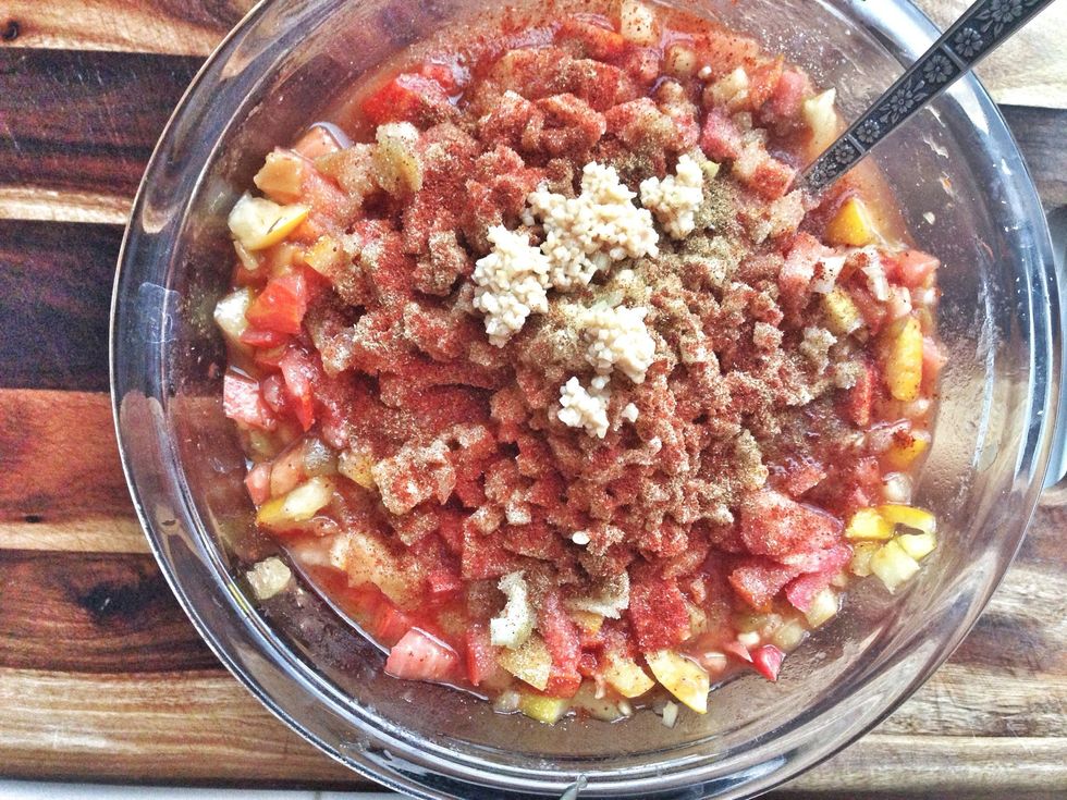 Add the cumin, chipotle powder, minced garlic, onion powder, and salt. Stir to combine. Give it a taste and add more spice if you like it hot!