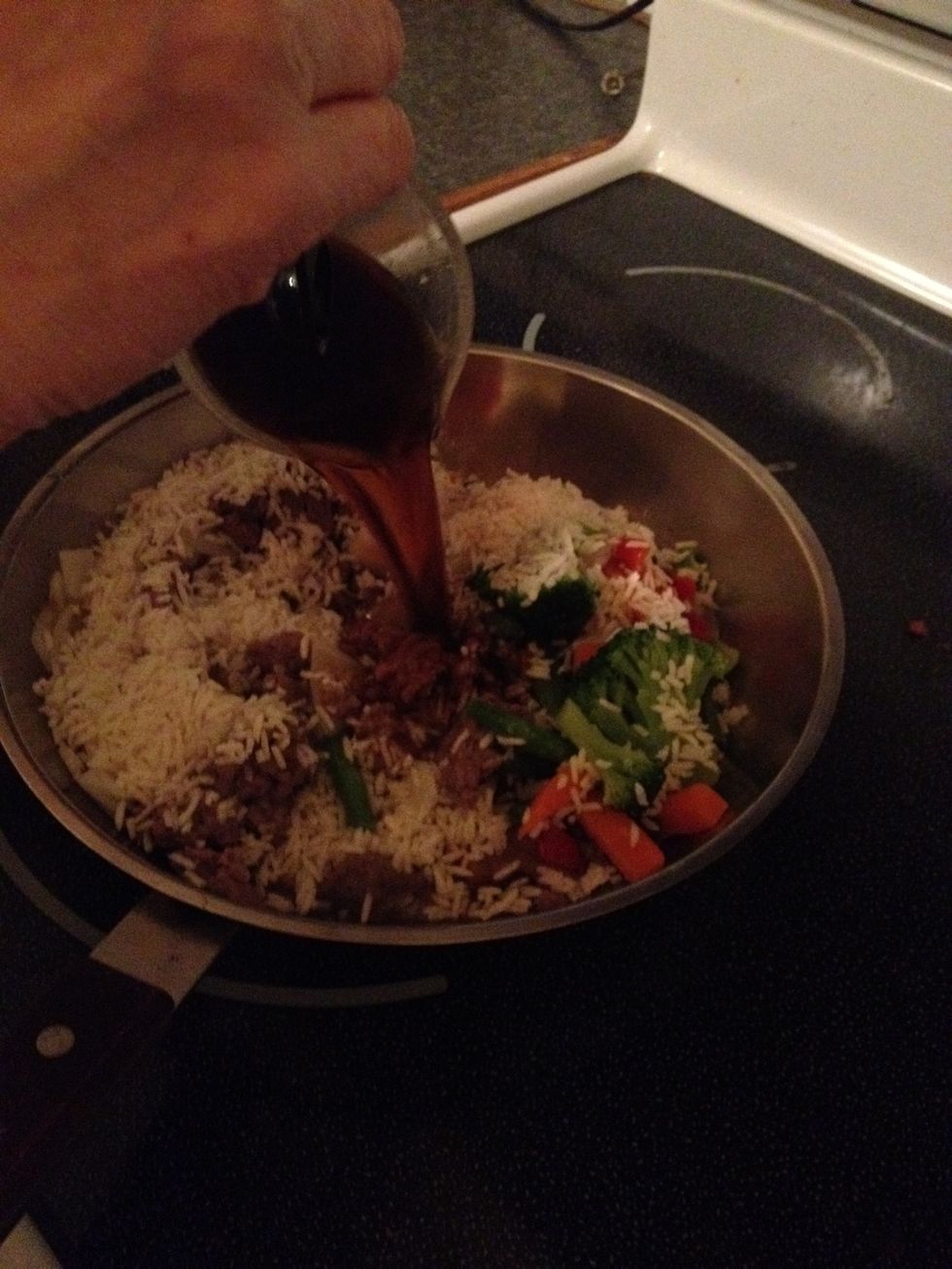 Add the cup of water, soy sauce & bullion