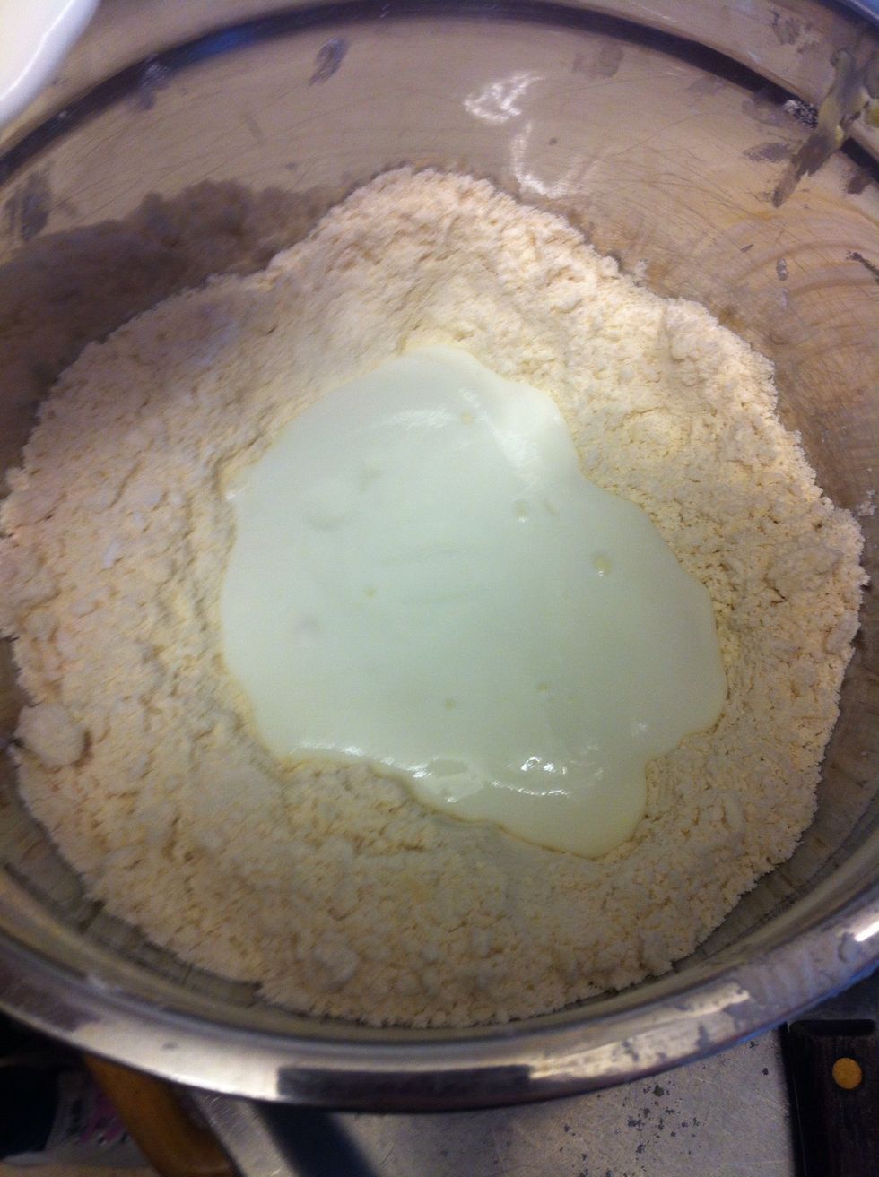 Add the curdled milk (I dont know if its the right name, in sweden we call it filmj\u00f6lk)
