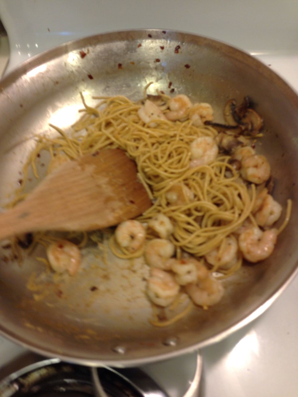 Add the desired amount of shrimp and mushroom mix and stir