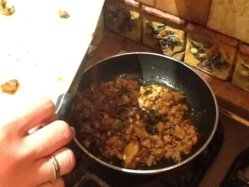 Add the dried mushroom that you have previously soaked in a cup of hot water