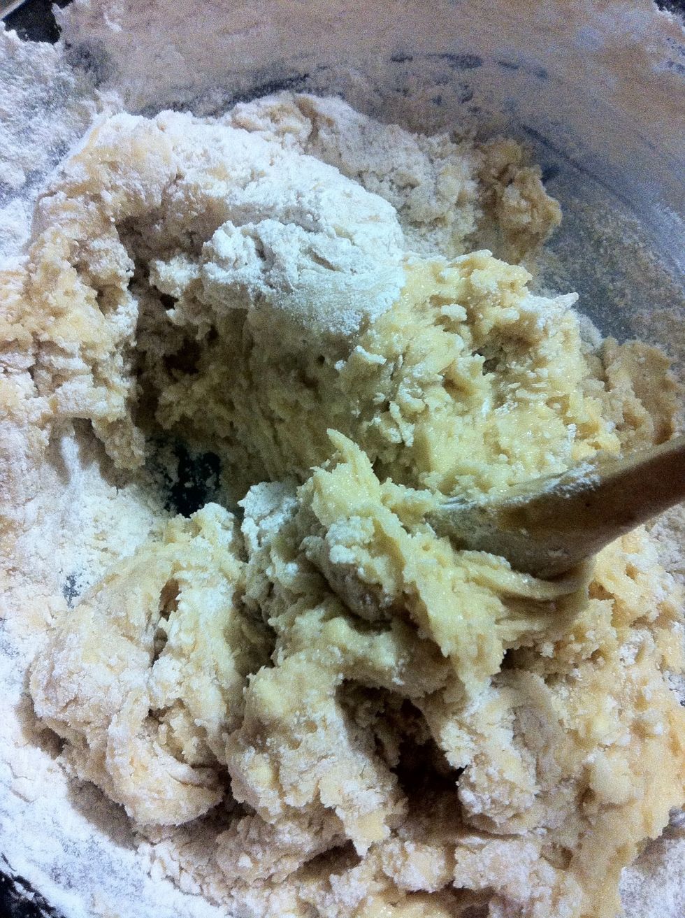 Add the dry ingredients: flour, salt, cream of tartar, and baking soda. If you don't have cream of tartar, replace 1 tsp baking powder for 2/3 tsp or cream of tartar. For This recipe 3 tsp bak powder