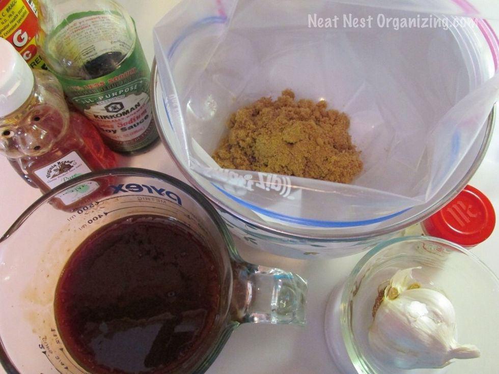 Add the dry ingredients to the bag. Mix the wet ingredients together in a measuring cup.
