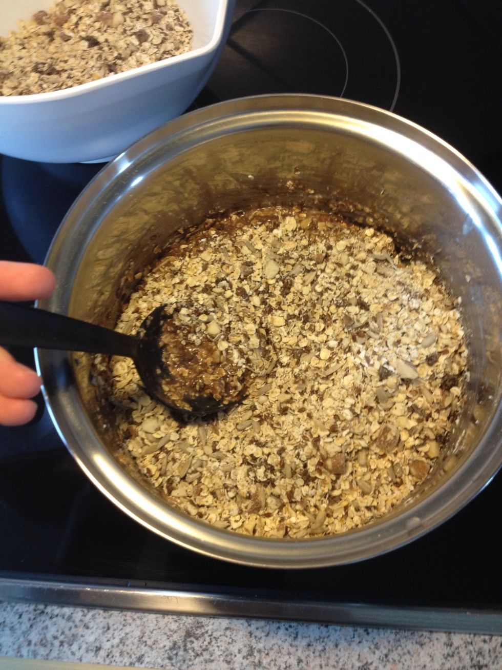 Add the dry ingredients to the milk. Do it in small portions at a time for the best result.