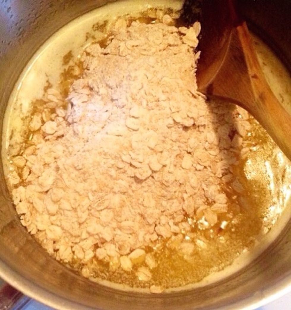Add the dry ingredients to the pan with the melted butter.