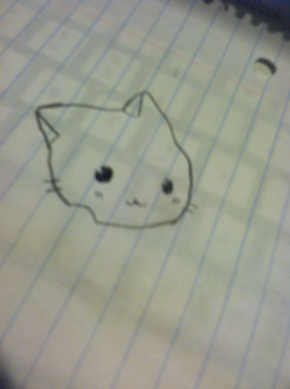 Add the ears,eyes and mouth, plus the two marks (whatever)