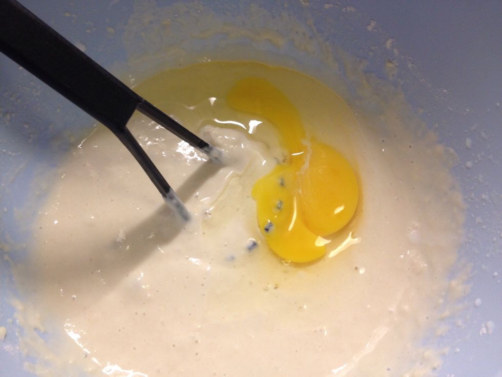 Add the egg and keep whisking.
